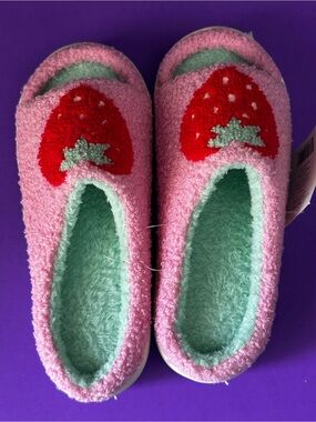 Pink Strawberry Fuzzy Slip-On Slippers size 5-6